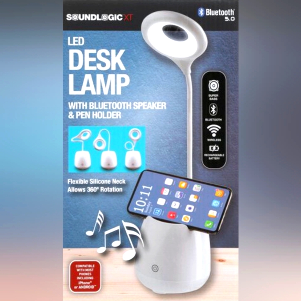 LED Desk Lamp with Bluetooth Speaker & Pen Holder in (NWOT) Original Box